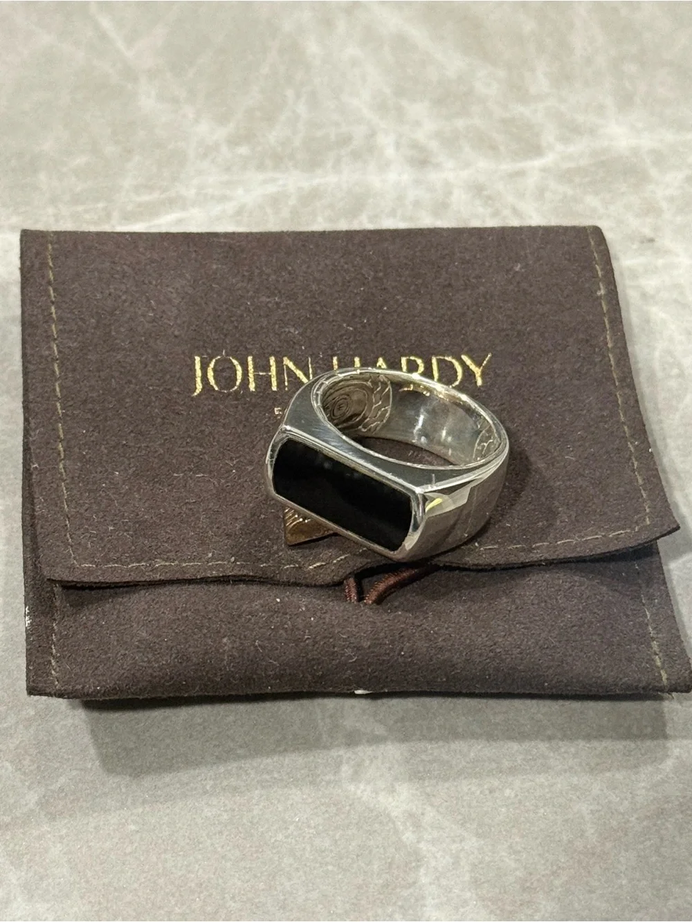 John Hardy Sterling Silver Ring with Black Onyx Rectangle Size 10